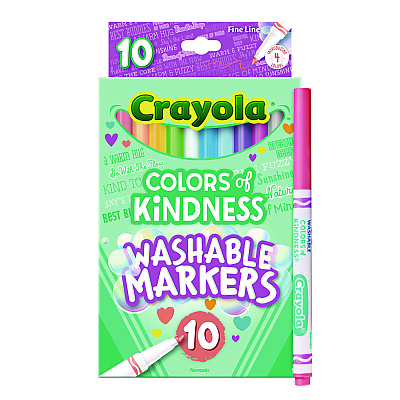 Crayola Colors of Kindness Fine Line Washable Markers, Fine Bullet Tip, Assorted Colors, 10/Box (CYO587807)