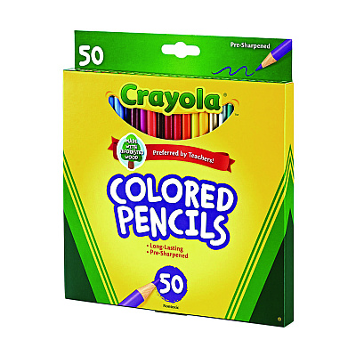 Crayola Long-Length Colored Pencil Set, 3.3 mm, 2B, Assorted Lead and Barrel Colors, 50/Box (CYO684050)