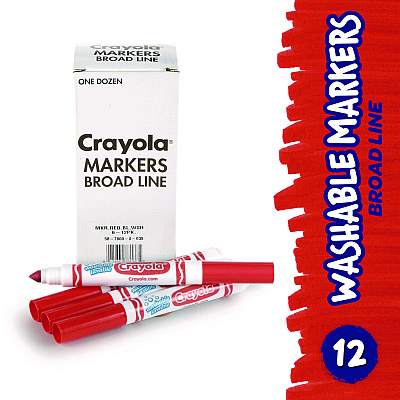 Crayola Broad Line Washable Markers, Broad Bullet Tip, Red, 12/Box (CYO587800038)