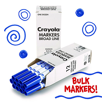 Crayola Broad Line Washable Markers, Broad Bullet Tip, Blue, 12/Box (CYO587800042)