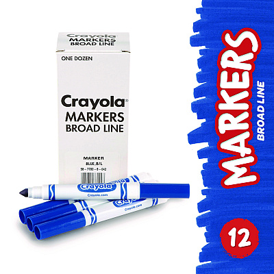 Crayola Broad Line Washable Markers, Broad Bullet Tip, Blue, 12/Box (CYO587800042)