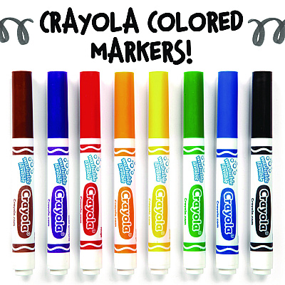 Crayola Broad Line Washable Markers, Broad Bullet Tip, Black, 12/Box (CYO587800051)