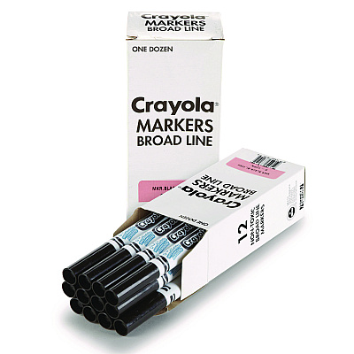 Crayola Broad Line Washable Markers, Broad Bullet Tip, Black, 12/Box (CYO587800051)