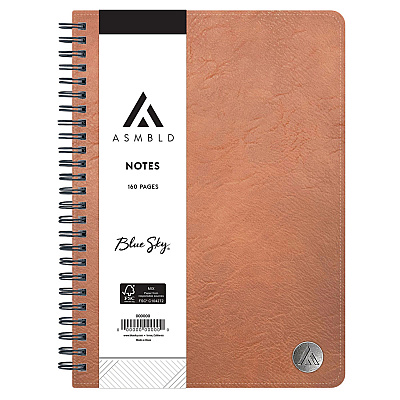 Blue Sky ASMBLD Faux Leather Wirebound Notebook, 1-Subject, Medium/College Rule, Tan Cover, (80) 8.5 x 5.75 Sheets (BLS150538)