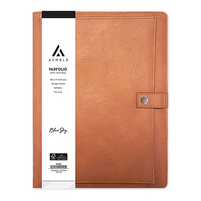 Blue Sky ASMBLD Professional Faux Leather Padfolio, 8.5 x 11 Pad, 9.45 x 12.13, Snap Closure, Tan (BLS150537)