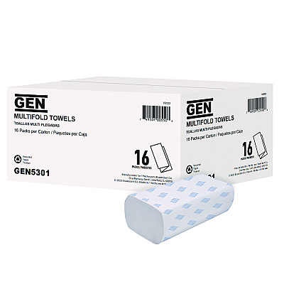 GEN Multifold Towels, 1-Ply, 9.25 x 9.05, White, 250/Pack, 16 Packs/Carton (GEN5301)