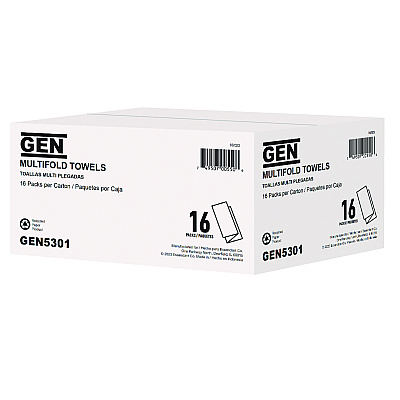 GEN Multifold Towels, 1-Ply, 9.25 x 9.05, White, 250/Pack, 16 Packs/Carton (GEN5301)