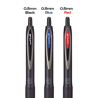 uniball 207 Plus+ Gel Pen, Retractable, Micro 0.5 mm, Black Ink, Black Barrel, Dozen (UBC70606)
