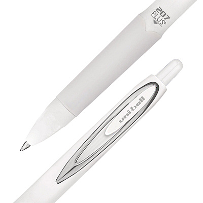 uniball 207 Plus+ Gel Pen, Retractable, Medium 0.7 mm, Black Ink, White Barrel, 4/Pack (UBC70652)