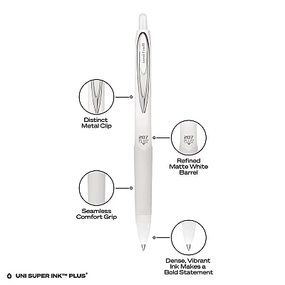 uniball 207 Plus+ Gel Pen, Retractable, Medium 0.7 mm, Black Ink, White Barrel, 4/Pack (UBC70652)