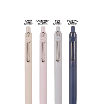 uniball Zento Gel Pen, Retractable, Medium 0.7 mm, Black Ink, Coastal/Fog/Ivory/Lavender Barrel Colors, Dozen (UBC70663)