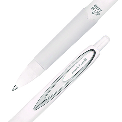 uniball 207 Plus+ Gel Pen, Retractable, Medium 0.7 mm, Black Ink, White Barrel, Dozen (UBC70706)
