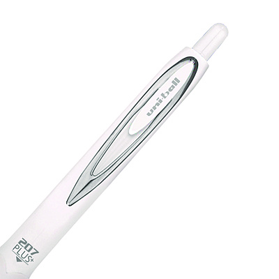uniball 207 Plus+ Gel Pen, Retractable, Medium 0.7 mm, Black Ink, White Barrel, Dozen (UBC70706)