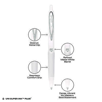 uniball 207 Plus+ Gel Pen, Retractable, Medium 0.7 mm, Black Ink, White Barrel, Dozen (UBC70706)