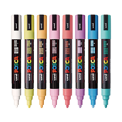 POSCA Water-Based Paint Markers, Medium Bullet Tip, 1.8 mm/2.5 mm, Assorted Colors, 8/Set (UBCPC5M8CSFTCLR)