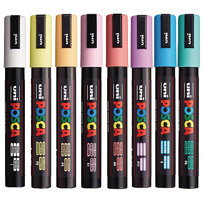 POSCA Water-Based Paint Markers, Medium Bullet Tip, 1.8 mm/2.5 mm, Assorted Colors, 8/Set (UBCPC5M8CSFTCLR)