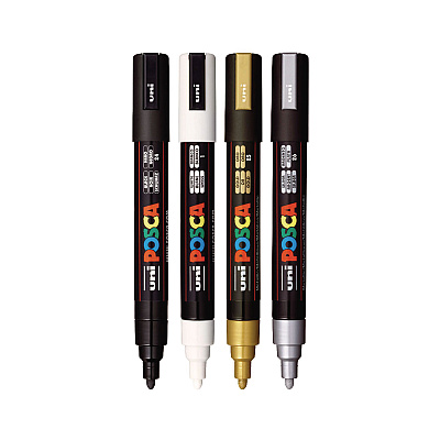 POSCA Water-Based Paint Markers, Medium Bullet Tip, Assorted Colors, 4/Set (UBCPC5M4C)