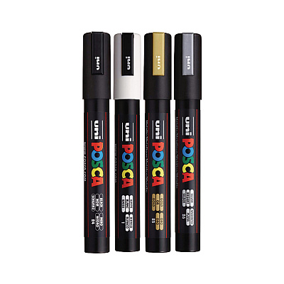 POSCA Water-Based Paint Markers, Medium Bullet Tip, Assorted Colors, 4/Set (UBCPC5M4C)