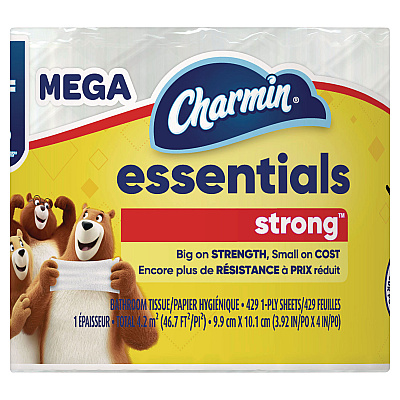 Charmin Essentials Strong Bathroom Tissue, Septic Safe, 1-Ply, White, 429/Roll, 36 Rolls/Carton (PGC05044)