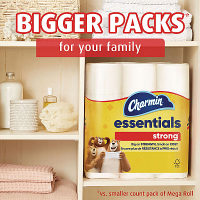 Charmin Essentials Strong Bathroom Tissue, Septic Safe, 1-Ply, White, 429/Roll, 36 Rolls/Carton (PGC05044)