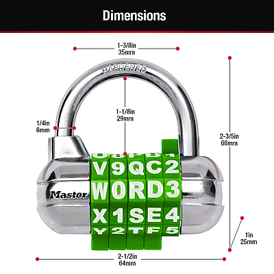 Master Lock Password Plus Combination Lock, Hardened Steel Shackle, 2.5" Wide, Chrome/Assorted (MLK1534D)