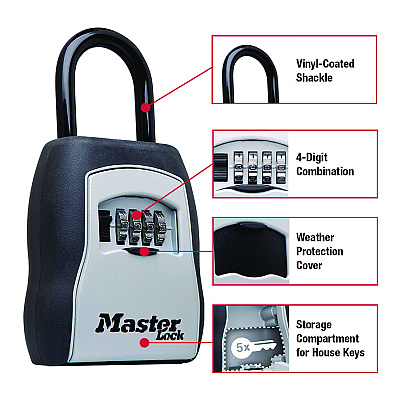 Master Lock Locking Combination 5 Key Steel Box, 3.25" Wide, Black/Silver (MLK5400D)