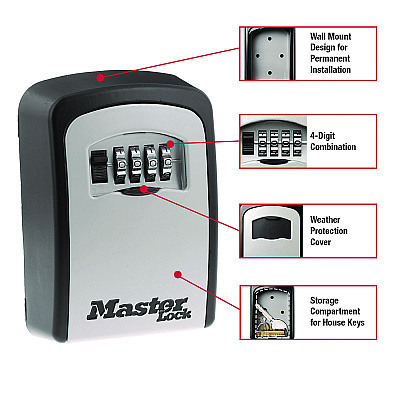 Master Lock Locking Combination 5 Key Steel Box, 3.25" Wide, Black/Silver (MLK5401D)