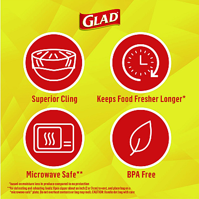 Glad Cling'N Seal Plastic Food Wrap, 200 Square Foot Roll, Clear (CLO00020)