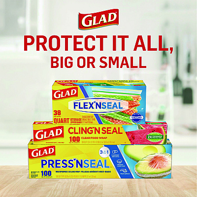 Glad Cling'N Seal Plastic Food Wrap, 200 Square Foot Roll, Clear (CLO00020)