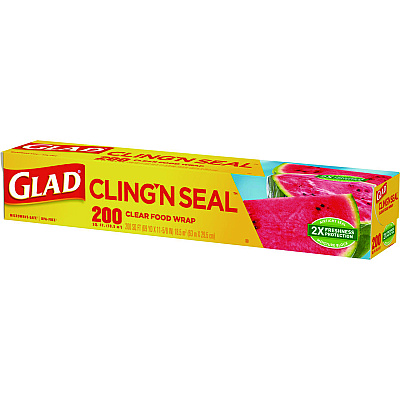 Glad Cling'N Seal Plastic Food Wrap, 200 Square Foot Roll, Clear, 12 Rolls/Carton (CLO00020CT)