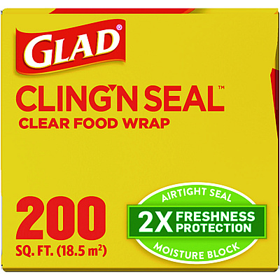 Glad Cling'N Seal Plastic Food Wrap, 200 Square Foot Roll, Clear, 12 Rolls/Carton (CLO00020CT)
