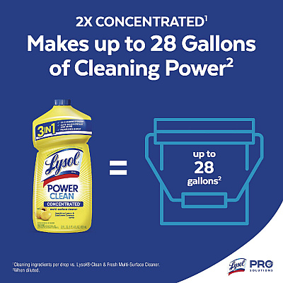 LYSOL Power Clean Concentrated Multi-Surface Cleaner, Lemon and Sunflower Essence, 28 oz Pour Bottle, 9/Carton (82513CT)