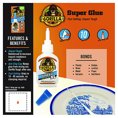 Gorilla Super Glue, 0.88 oz, Dries Clear (GOR7400202)