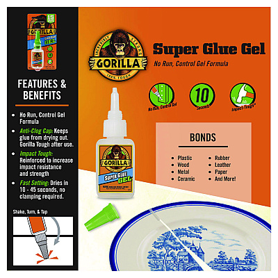 Gorilla Super Glue Gel, 0.88 oz, Dries Clear (GOR102433)