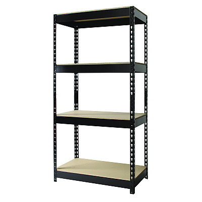 Alera Steel Shelving with Particleboard Shelves, Four-Shelf, 30w x 16d x 60h, Steel, Black (ALESU601630P)