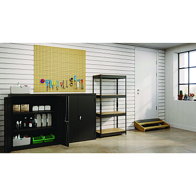 Alera Steel Shelving with Particleboard Shelves, Four-Shelf, 30w x 16d x 60h, Steel, Black (ALESU601630P)