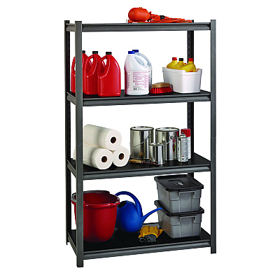 Alera Steel Shelving Unit with Laminate Shelves, Four-Shelf, 36w x 18d x 60h, Steel, Black/Gun Metal Gray (ALESU601836L)