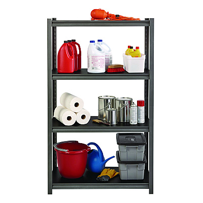 Alera Steel Shelving Unit with Laminate Shelves, Four-Shelf, 36w x 18d x 60h, Steel, Black/Gun Metal Gray (ALESU601836L)