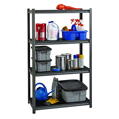Alera Steel Shelving Unit with Laminate Shelves, Four-Shelf, 36w x 18d x 60h, Steel, Black/Gun Metal Gray (ALESU601836L)