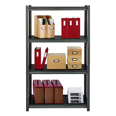 Alera Steel Shelving Unit with Laminate Shelves, Four-Shelf, 36w x 18d x 60h, Steel, Black/Gun Metal Gray (ALESU601836L)