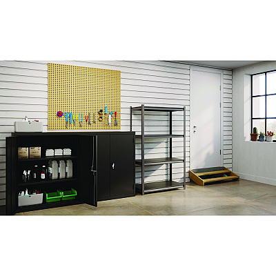 Alera Steel Shelving Unit with Laminate Shelves, Four-Shelf, 36w x 18d x 60h, Steel, Black/Gun Metal Gray (ALESU601836L)