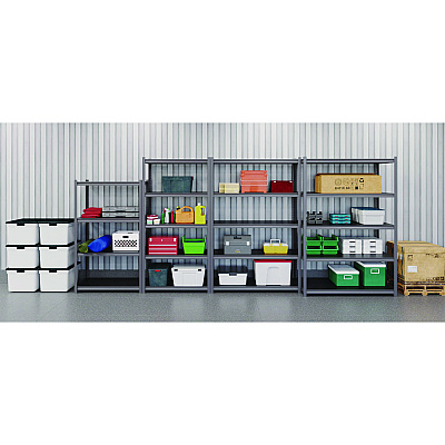 Alera Steel Shelving Unit with Laminate Shelves, Four-Shelf, 36w x 18d x 60h, Steel, Black/Gun Metal Gray (ALESU601836L)