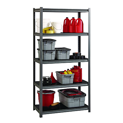 Alera Steel Shelving Unit with Laminate Shelves, Five-Shelf, 36w x 18d x 72h, Steel, Black/Gun Metal Gray (ALESU721836L)