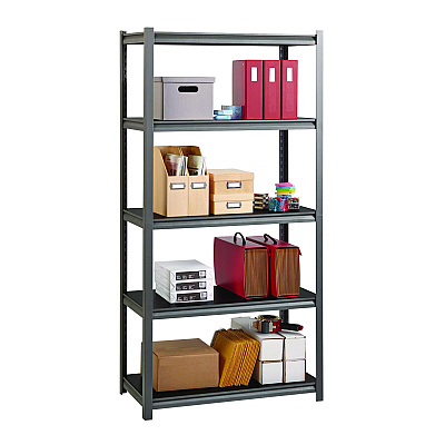 Alera Steel Shelving Unit with Laminate Shelves, Five-Shelf, 36w x 18d x 72h, Steel, Black/Gun Metal Gray (ALESU721836L)