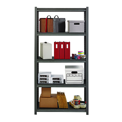 Alera Steel Shelving Unit with Laminate Shelves, Five-Shelf, 36w x 18d x 72h, Steel, Black/Gun Metal Gray (ALESU721836L)