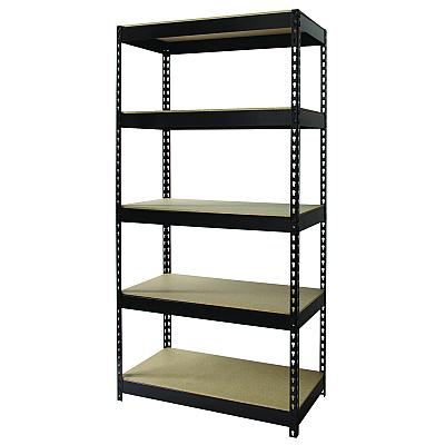 Alera Steel Shelving with Particleboard Shelves, Five-Shelf, 36w x 18d x 72h, Steel, Black (ALESU721836P)