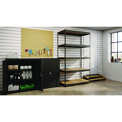 Alera Steel Shelving Unit with Particleboard Shelves, Five-Shelf, 48w x 24d x 84h, Steel, Black (ALESU842448P)