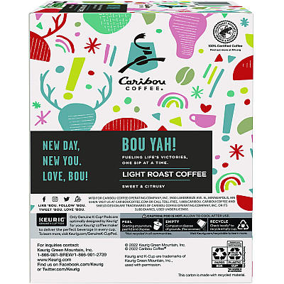 Caribou Coffee BOU YAH K-Cup Pods, Light Roast, 22/Box (GMT6865)