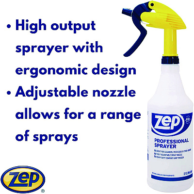 Zep Commercial Professional Spray Bottle, 32 oz, Blue/Gold/Clear, 36/Carton (ZPEHDPRO36CT)