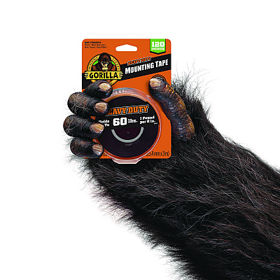 Gorilla Heavy Duty Mounting Tape, Permanent, Holds Up to 60 lb (1 lb per 2 in), 1 x 120, Black (GOR102441)